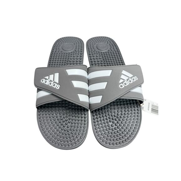 NEW Adidas Adissage Slides Sandals Grey White Men's US 18 Pool Shoes Comfort - Picture 2 of 7